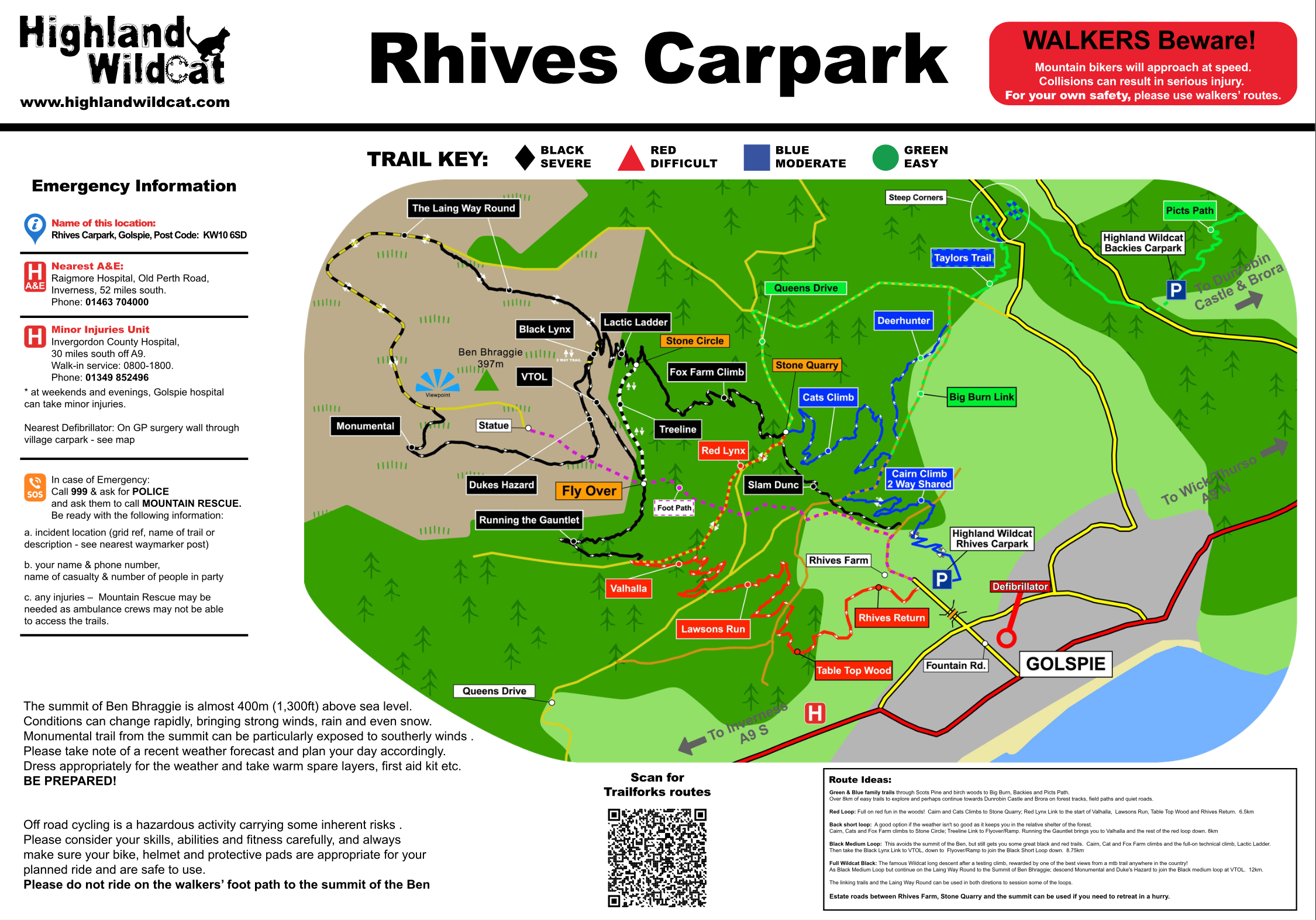 Highland Wildcat Trail Map This image show a map of the Highland Wildcat MTB Trails.